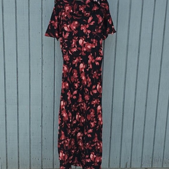 A New Day Women' Size XL Ruffle Flounce Short Sleeve Maxi Dress Black/Red Floral - Picture 8 of 14
